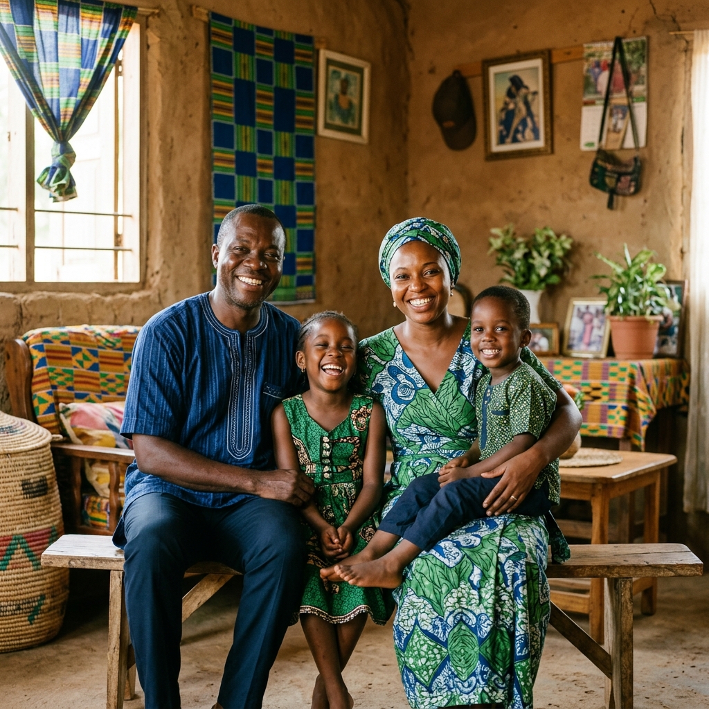 Famille africaine heureuse et protégée grâce à EzeMicroAssurance